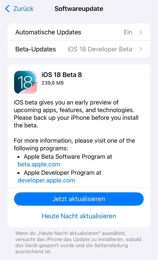 嘉鱼苹果手机维修分享苹果 iOS / iPadOS 18 开发者预览版 Beta 8 发布 